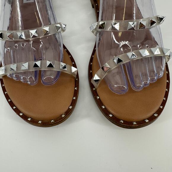 Steve Madden Travel Strappy Gladiator Studded Clear Silver Sandal Womens 8M - Picture 6 of 10